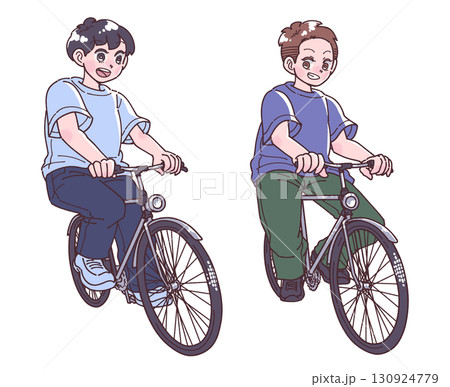 自転車で並走する人物のイラスト 130924779