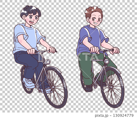 人們並排騎自行車的插圖 130924779