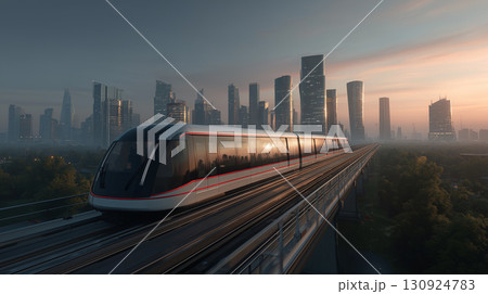 未来都市を走る近未来デザインのモノレール 130924783