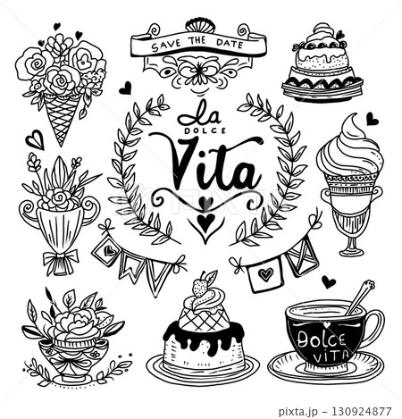 Hand drawn vector wedding doodles set for invitation cards. 130924877