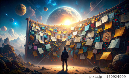 Colorful Sticky Notes on Bulletin Board. Back to School Concept. Generated Image Colorful Sticky Notes on Bulletin Board. Back to School Concept. Generated Image 130924909