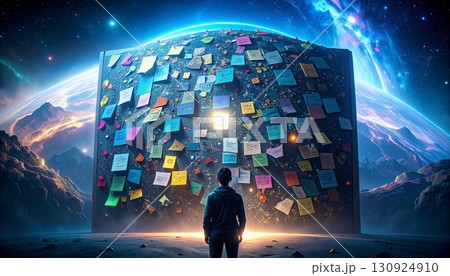 Colorful Sticky Notes on Bulletin Board. Back to School Concept. Generated Image 130924910