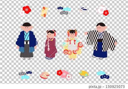Illustration set of children wearing kimonos and Japanese materials 130925073