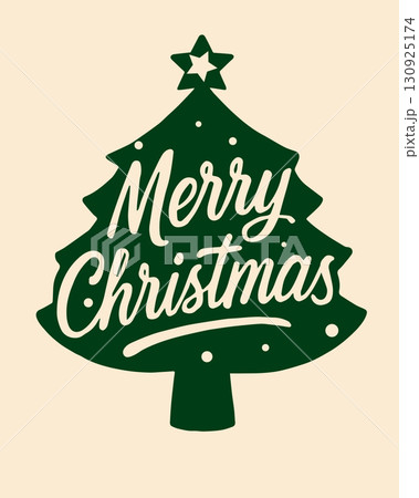 Christmas lettering design. Text Merry Christmas inscribed in the silhouette of the Christmas tree. 130925174