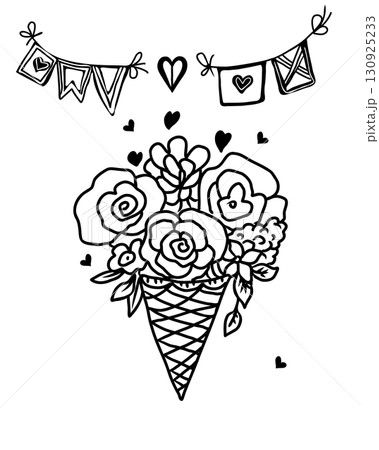 Hand drawn vector vintage doodle illustration. Floral bouquet and garland. 130925233