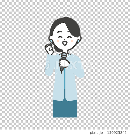 ガッツポーズしながら話すイベント司会者の女性イラスト 130925243