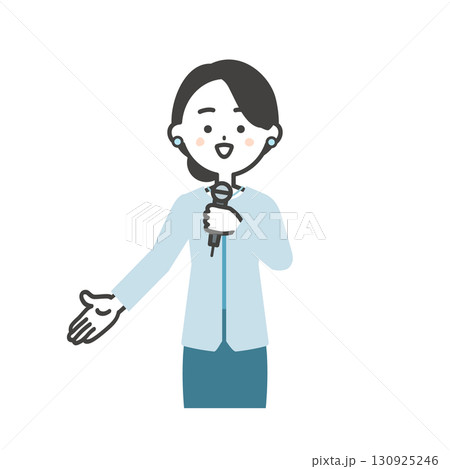 手で下のほうを指すイベント司会者の女性イラスト 130925246