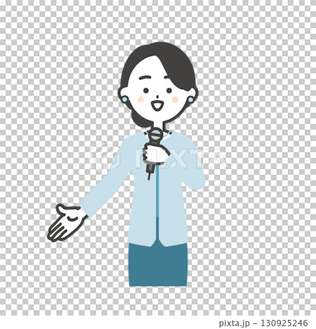 手で下のほうを指すイベント司会者の女性イラスト 130925246