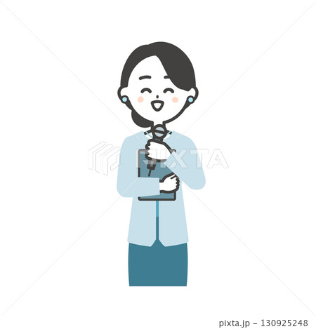 資料を抱えるイベント司会者の女性イラスト 130925248