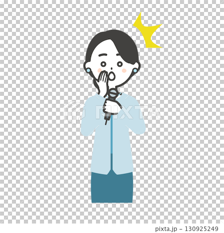 手を口に当てて驚くイベント司会者の女性イラスト 130925249