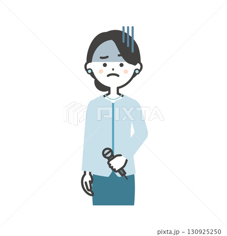 暗い表情のイベント司会者の女性イラスト 130925250