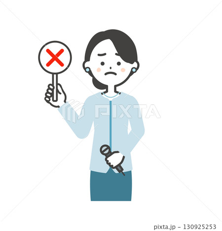 不正解の札を持つイベント司会者の女性イラスト 130925253