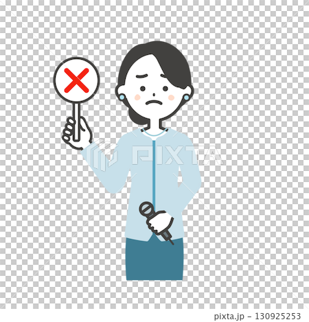 不正解の札を持つイベント司会者の女性イラスト 130925253
