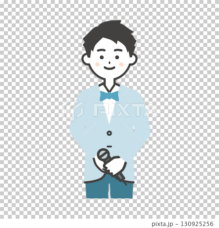 Illustration of a male event host with his hands clasped in front of him 130925256