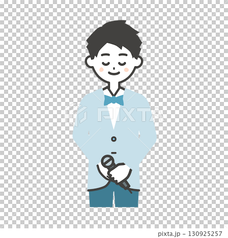 お辞儀をするイベント司会者の男性イラスト 130925257