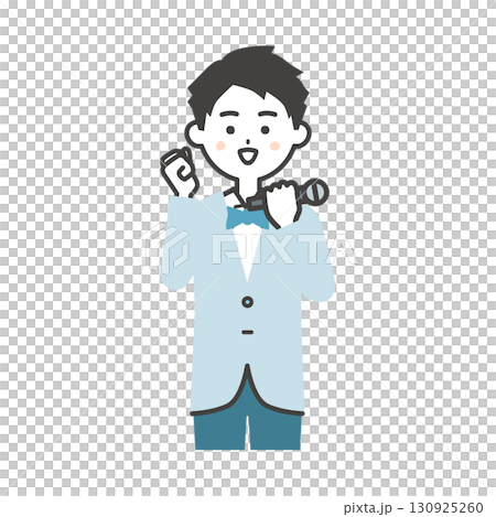 Illustration of a male event host making a fist pump Illustration of a male event host making a fist pump 130925260