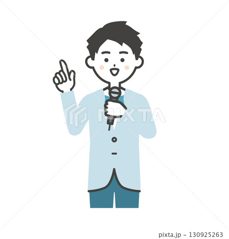 話しながら指を立てるイベント司会者の男性イラスト 130925263