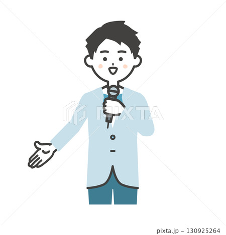 手で下のほうを指すイベント司会者の男性イラスト 手で下のほうを指すイベント司会者の男性イラスト 130925264