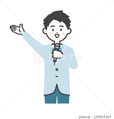 手で上のほうを指すイベント司会者の男性イラスト 130925265