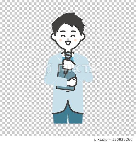 Illustration of a male event host holding documents 130925266