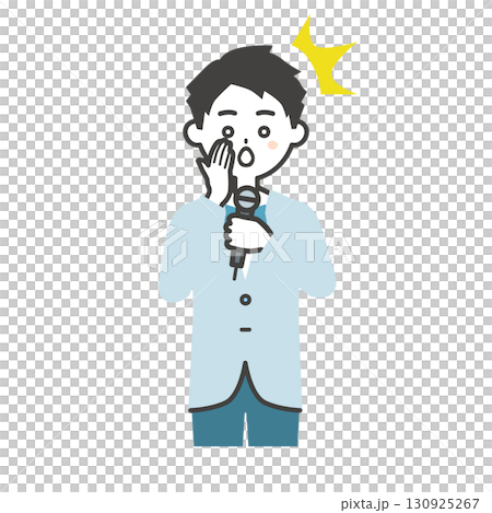 一位男性活動主持人用手摀住嘴巴表示驚訝的插圖 130925267