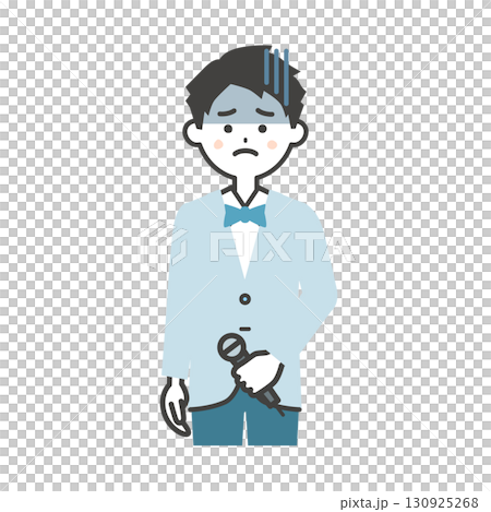 暗い表情のイベント司会者の男性イラスト 130925268