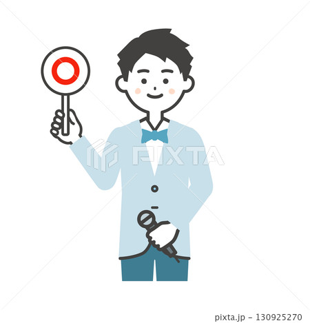 正解の札を持つイベント司会者の男性イラスト 130925270