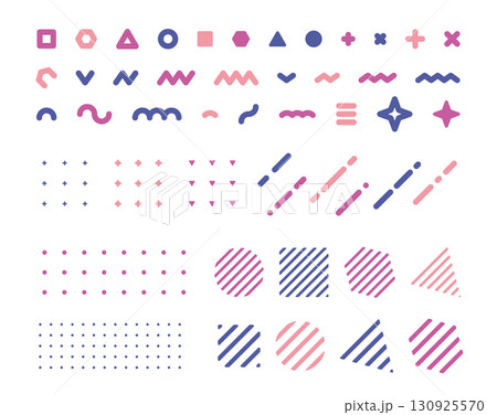 角丸のおしゃれでかわいい幾何学図形の装飾イラストセット　抽象的な模様　メンフィスデザイン 130925570