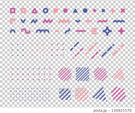 一組時尚可愛的圓角幾何圖形裝飾圖。抽象圖案。孟菲斯設計。 130925570