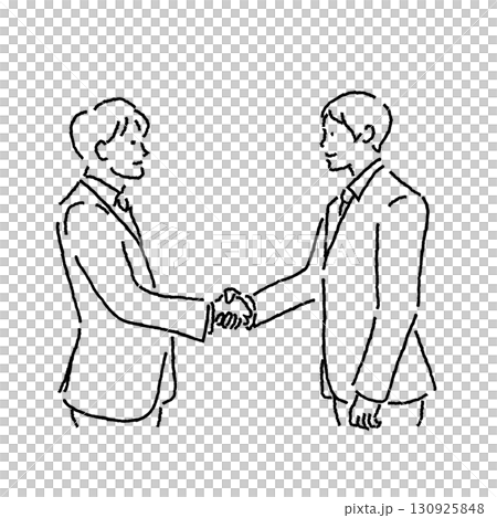 商人握手線描商業談判、合約和夥伴關係的插圖 商人握手線描商業談判、合約和夥伴關係的插圖 130925848
