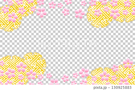Traditional frame with cherry blossom motif and gold Japanese pattern. Background material. 130925883