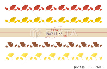 秋の木の葉水彩風ラインセットVol.2 ｜秋、あしらい、紅葉、イチョウ、飾り線、ベクター 130926002