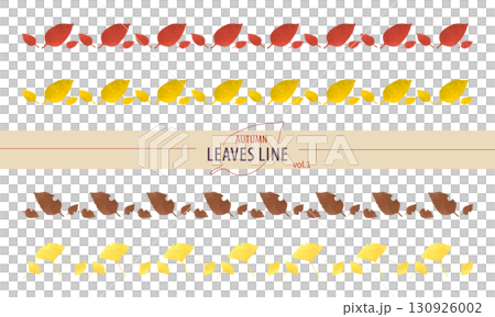 秋の木の葉水彩風ラインセットVol.2 ｜秋、あしらい、紅葉、イチョウ、飾り線、ベクター 130926002
