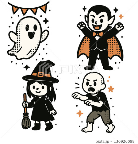 Cute Halloween characters ghost, vampire, witch, and zombie 130926089