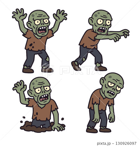 Cartoon zombies in various poses, Halloween theme 130926097