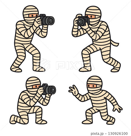 Cartoon mummies taking photos with cameras, Halloween theme 130926100
