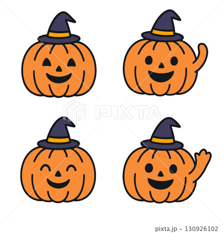 Cute Halloween pumpkins with witch hats and various expressions Cute Halloween pumpkins with witch hats and various expressions 130926102