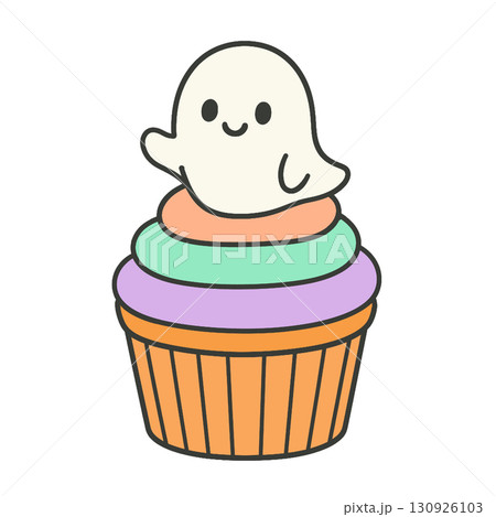 Cute ghost on colorful cupcake, Halloween treat Cute ghost on colorful cupcake, Halloween treat 130926103