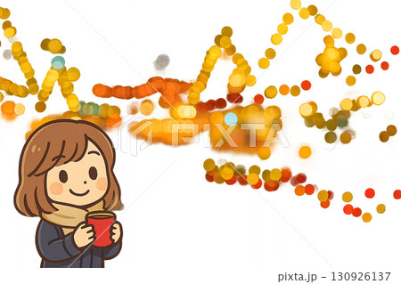 クリスマスマーケットで乾杯するミニキャラ女性の冬イラスト 130926137