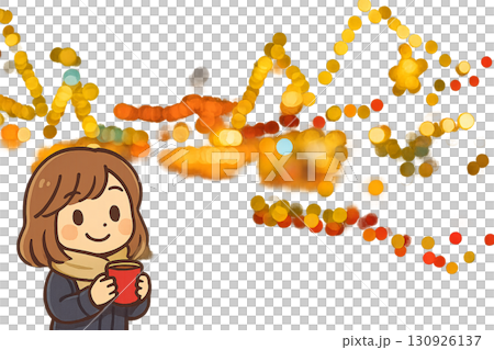 クリスマスマーケットで乾杯するミニキャラ女性の冬イラスト 130926137