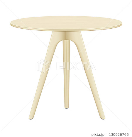 A modern, minimalist round table with smooth wooden surface and three sleek legs, perfect for contemporary interiors. light wood finish adds touch of elegance and simplicity 130926766