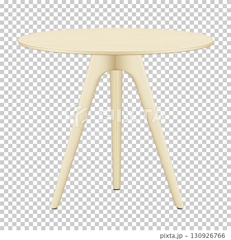 A modern, minimalist round table with smooth wooden surface and three sleek legs, perfect for contemporary interiors. light wood finish adds touch of elegance and simplicity 130926766