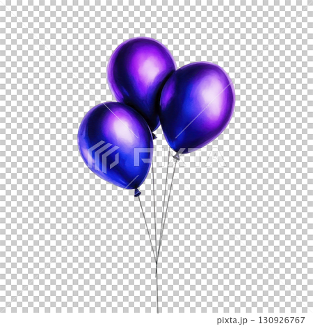 A Three vibrant purple balloons float against plain background, creating festive and joyful atmosphere. glossy surface reflects light, enhancing their vivid color and cheerful appearance A Three vibrant purple balloons float against plain background, creating festive and joyful atmosphere. glossy surface reflects light, enhancing their vivid color and cheerful appearance 130926767