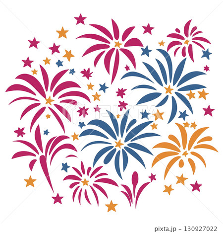 Colorful fireworks and stars create festive and celebratory atmosphere in this vibrant illustration. design features pink, blue, and orange bursts against transparency background Colorful fireworks and stars create festive and celebratory atmosphere in this vibrant illustration. design features pink, blue, and orange bursts against transparency background 130927022