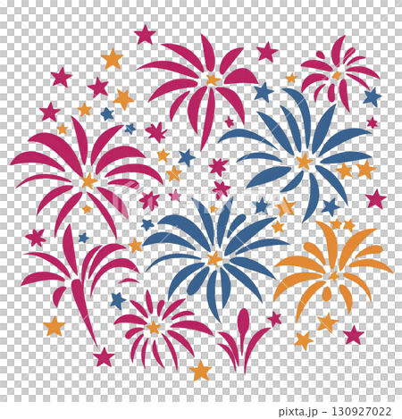 Colorful fireworks and stars create festive and celebratory atmosphere in this vibrant illustration. design features pink, blue, and orange bursts against transparency background Colorful fireworks and stars create festive and celebratory atmosphere in this vibrant illustration. design features pink, blue, and orange bursts against transparency background 130927022