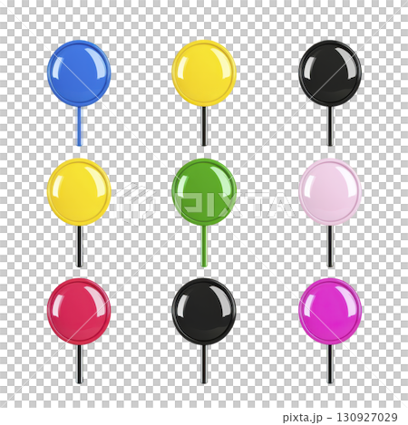 Colorful lollipops in various shades including blue, yellow, black, green, pink, red, and purple are arranged in grid pattern on transparency background 130927029