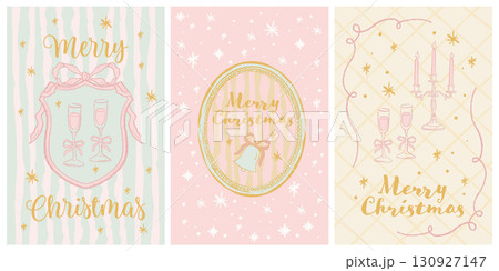 ビンテージ風手描きクリスマスカード デザインテンプレートセット 130927147