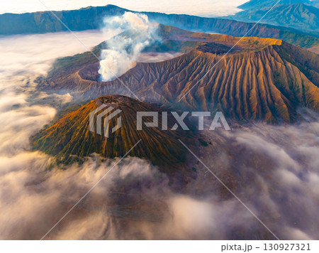 Aerial view Mountains at Bromo volcano during sunrise sky,Beautiful Mountains Penanjakan in Bromo Tengger Semeru National Park,East Java,Indonesia.Nature landscape background 130927321