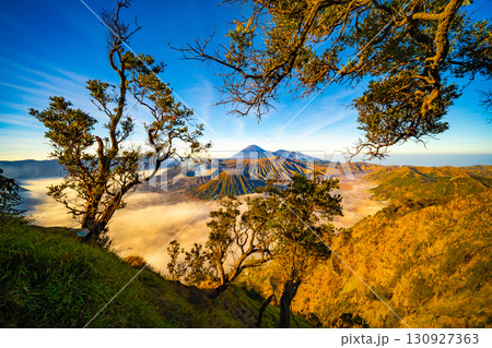 Aerial view Mountains at Bromo volcano during sunrise sky,Beautiful Mountains Penanjakan in Bromo Tengger Semeru National Park,East Java,Indonesia.Nature landscape background 130927363
