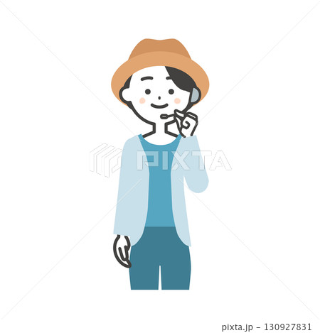 インカムを持つ夏の屋外イベント司会者の女性イラスト 130927831